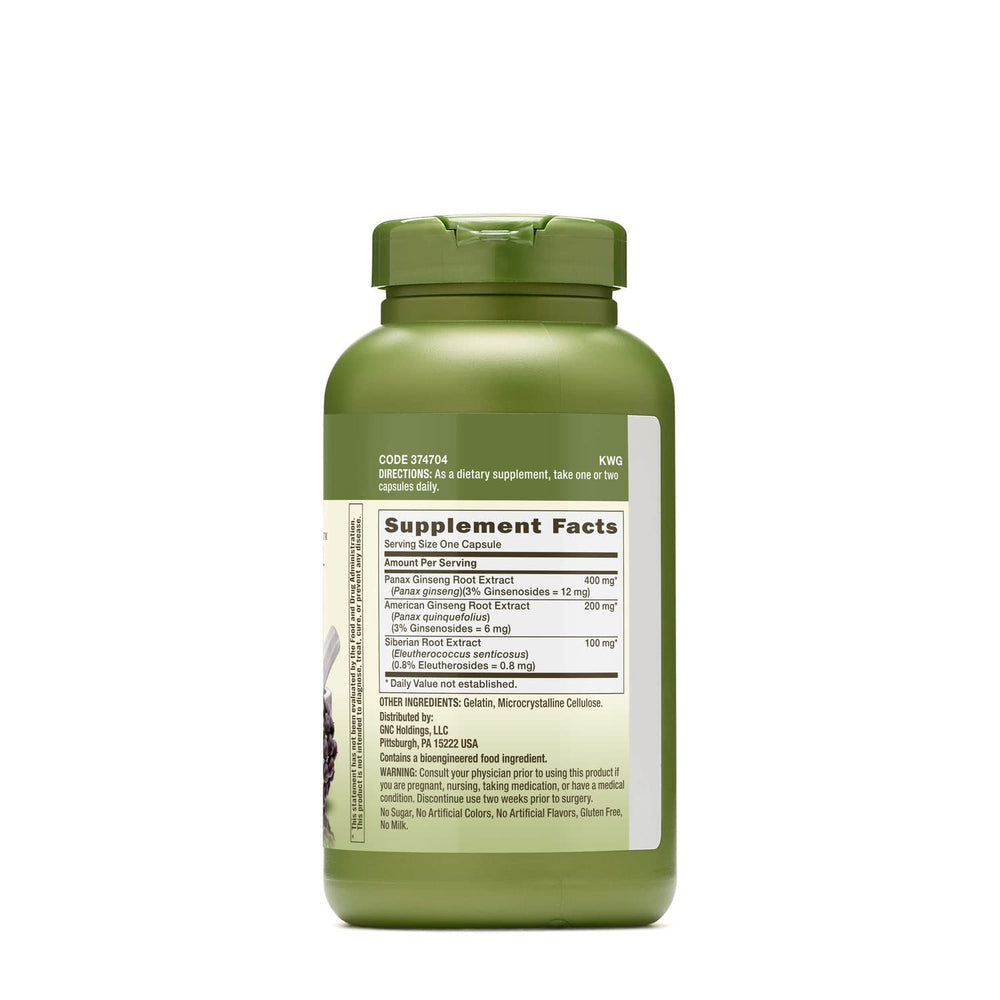 Close-up of Panax ginseng, American ginseng, and Siberian ginseng ingredients