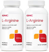 GNC L-Arginine 500mg supplement bottle with pack of 2 for 90 servings