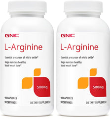 GNC L-Arginine 500mg supplement bottle with pack of 2 for 90 servings
