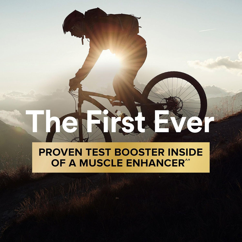 GNC Mega Men Ultra Testosterone liquid HMB showcases muscle-support during workouts.