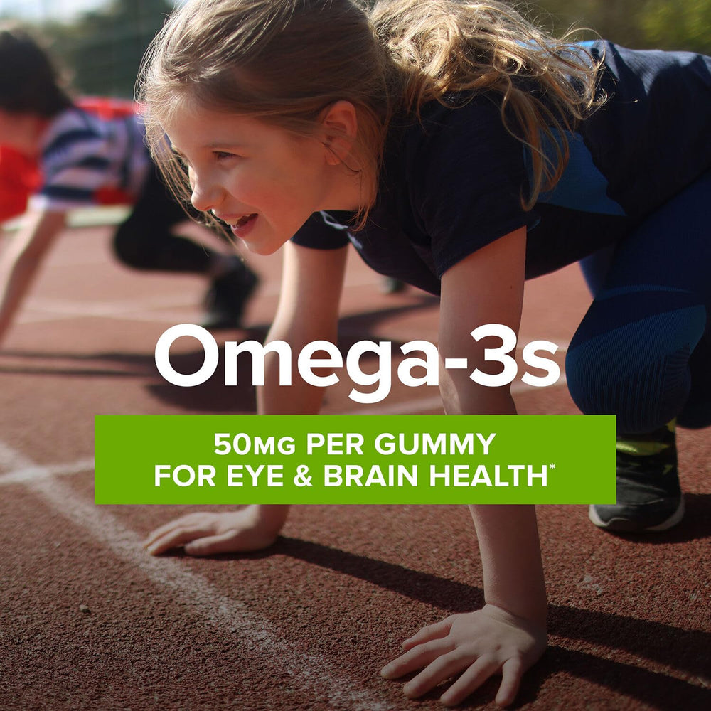 Nutrition panel showing ingredients and 50 mg EPA/DHA per gummy