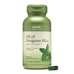 GNC Herbal Plus Oil of Oregano 60mg bottle label