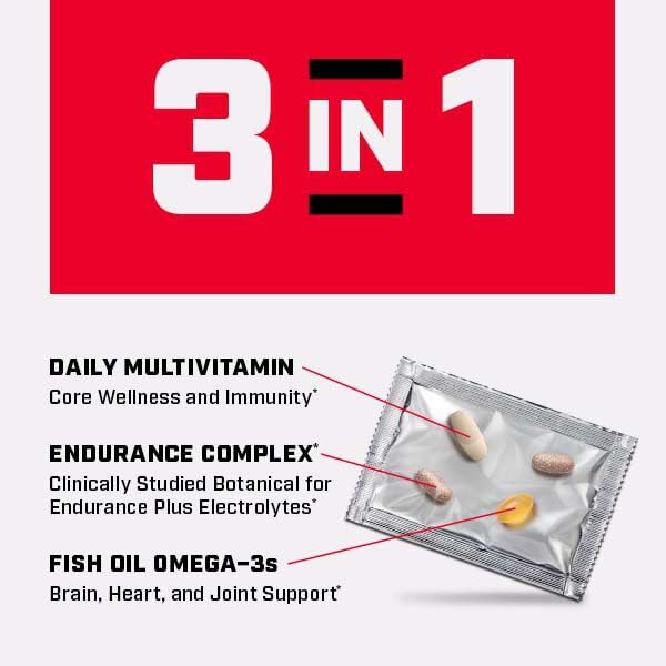 Banned-substance tested and stimulant-free label on Vitapak packaging