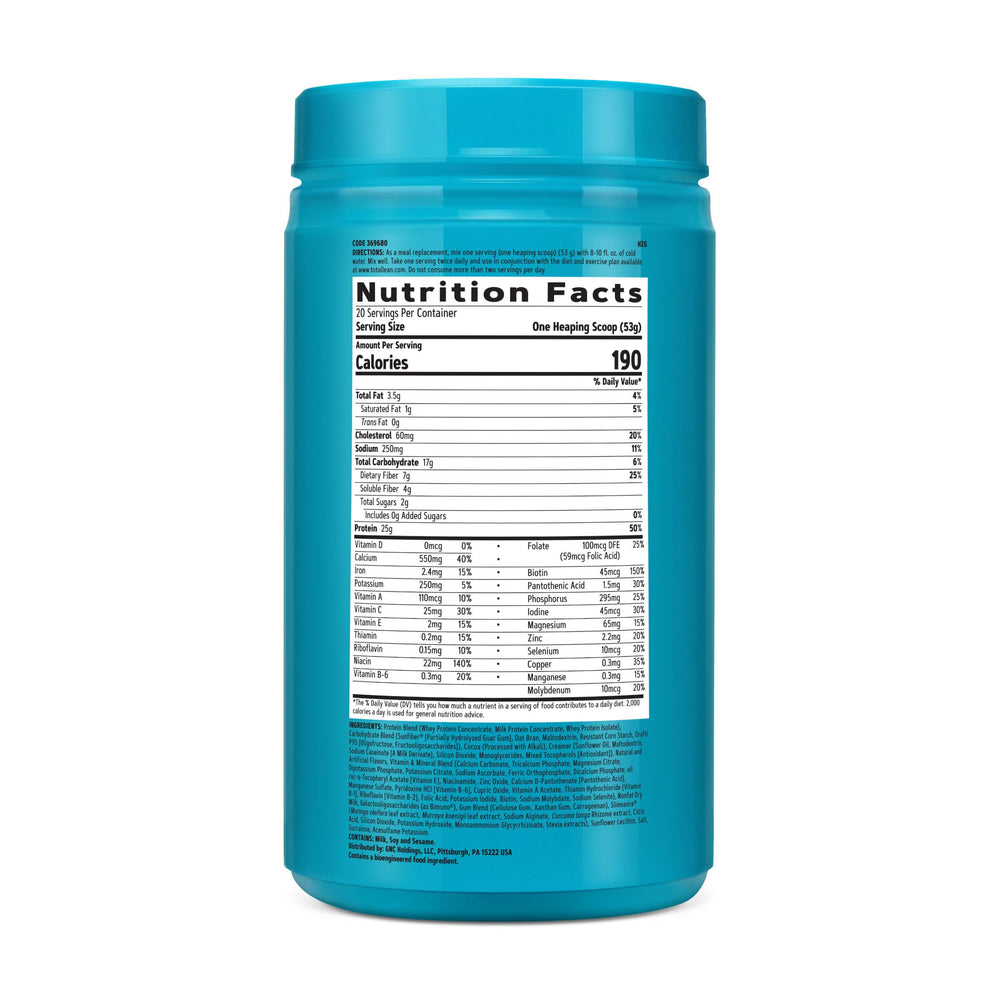 GNC Total Lean Lean Shake pour showing creamy texture and chocolate peanut butter flavor.