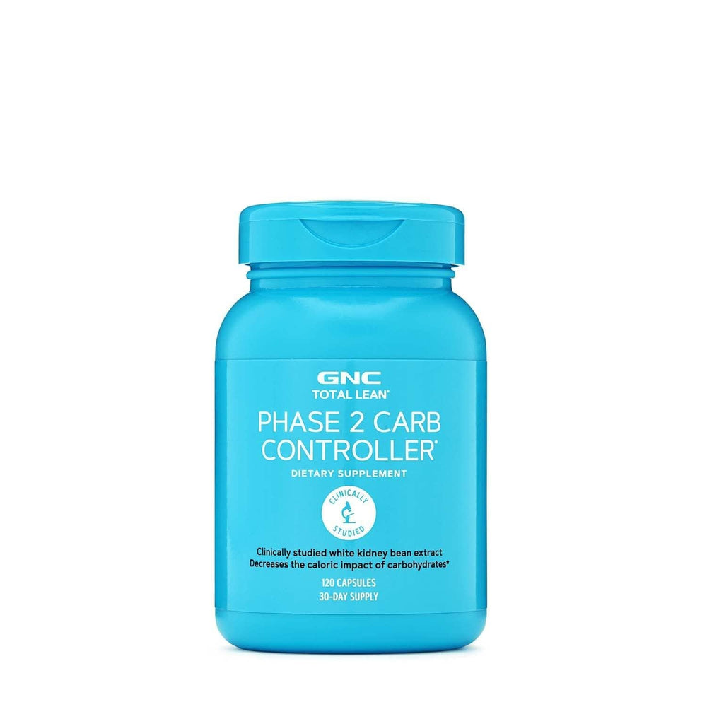 GNC Total Lean Phase 2 Carb Controller bottle front shows easy daily carb-management capsules.