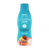 GNC Total Lean Triple Strength L-Carnitine Liquid bottle pour demonstrates sugar-free support for fatty acid metabolism.