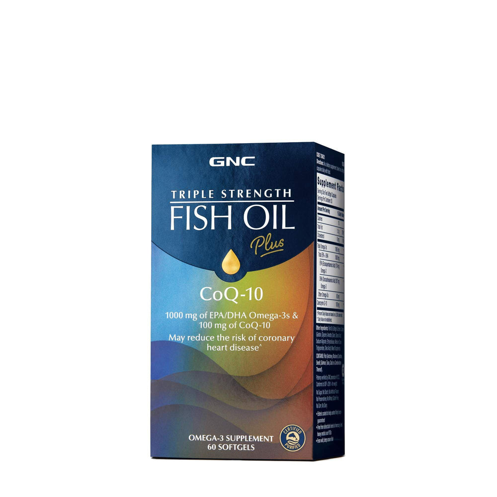 GNC Triple Strength Fish Oil Plus CoQ-10 bottle front hero
