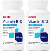 GNC Vitamin B-12 1000mcg bottle and caplets, pack of 2