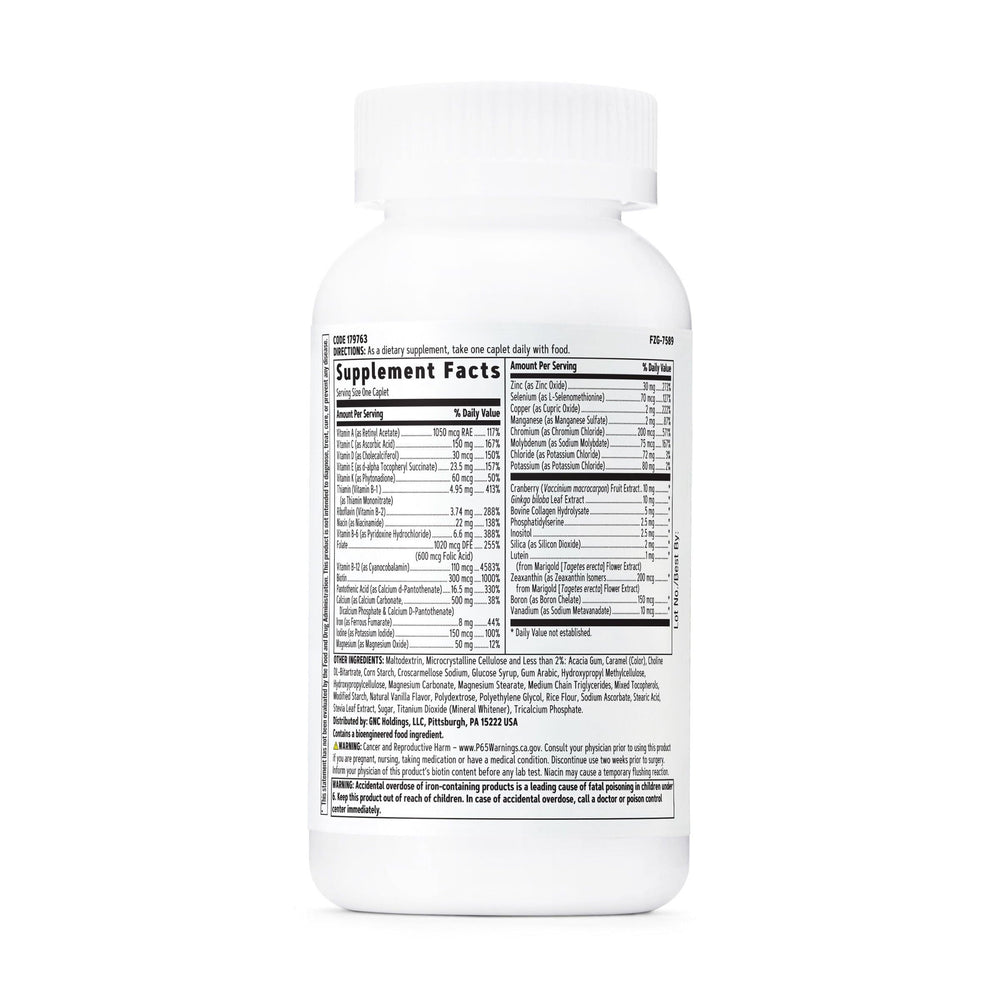 Back label of GNC Women's 50+ One Daily Multivitamin bottle
