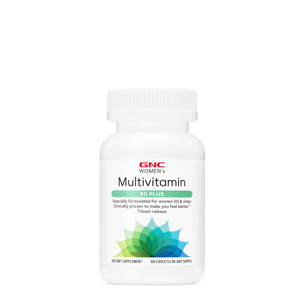 Front view of GNC Women's Multivitamin 50+ bottle with label