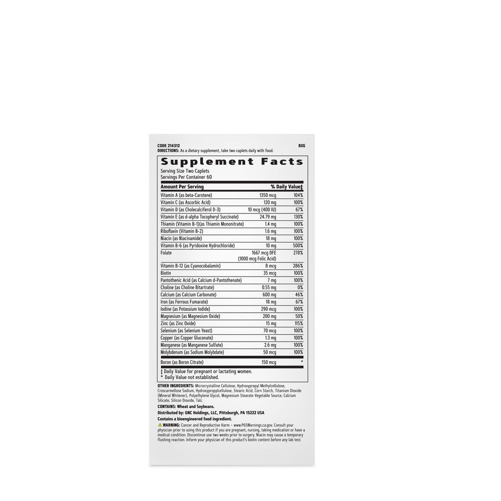 Back view of GNC Women's Prenatal Multivitamin caplets