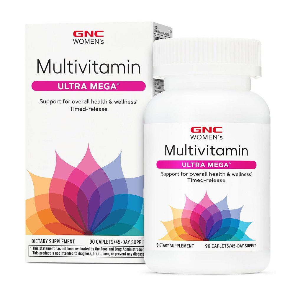 GNC Women’s Ultra Mega Multivitamin Caplets bottle front view