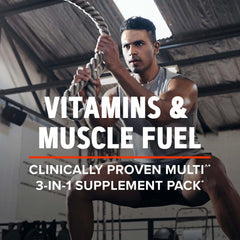 Vitapak front-of-pack showing three formulas: Power + Muscle Support, Energy + Endurance, Focus + Alertness
