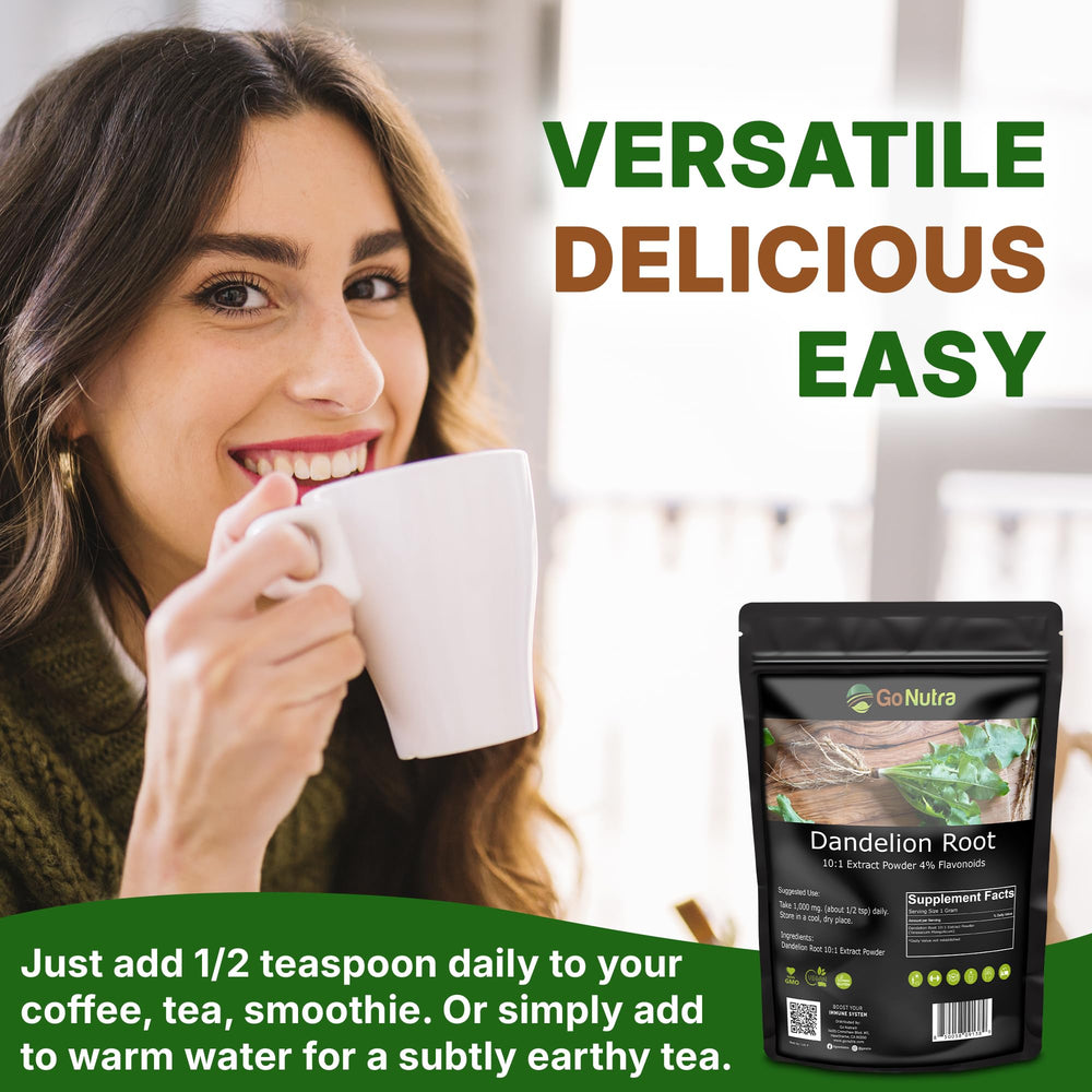 Vegan and Non-GMO labeling for Go Nutra Dandelion Root Powder