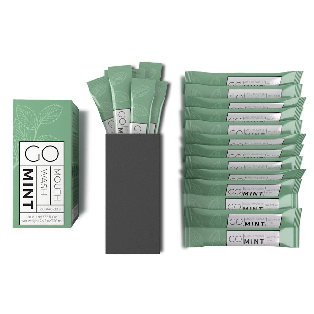 Front view of GO Travel Size Mouthwash Packets 6-pack