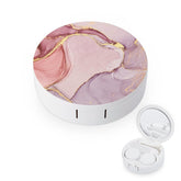 Gold pink marble contact lens case with built-in mirror