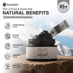 Back label of Ranaiee Gold Shilajit Resin packaging