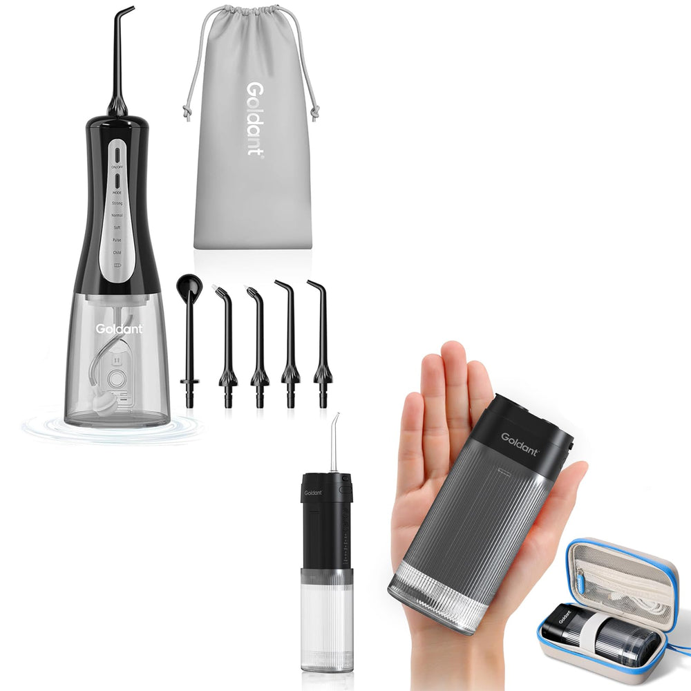 GOLDANT 350ml water flosser with black travel case and bag
