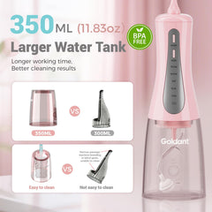 GOLDANT 350ML pink side view water flosser