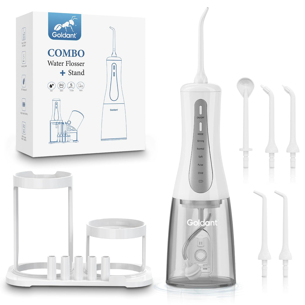 White dental flosser with stand