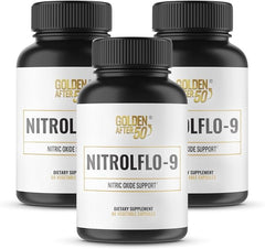 Golden After 50 NitrolFlo-9 bottle with pomegranate for nutrient circulation support