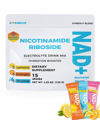 Golden Nourish Electrolytes NAD packets packaging shows sugar-free hydration option.