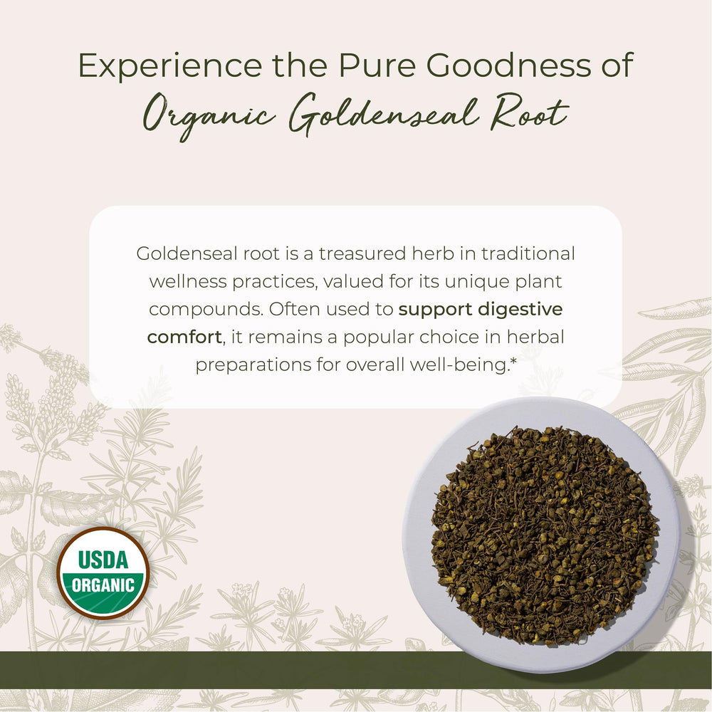 Cut and sifted dried goldenseal root in bag