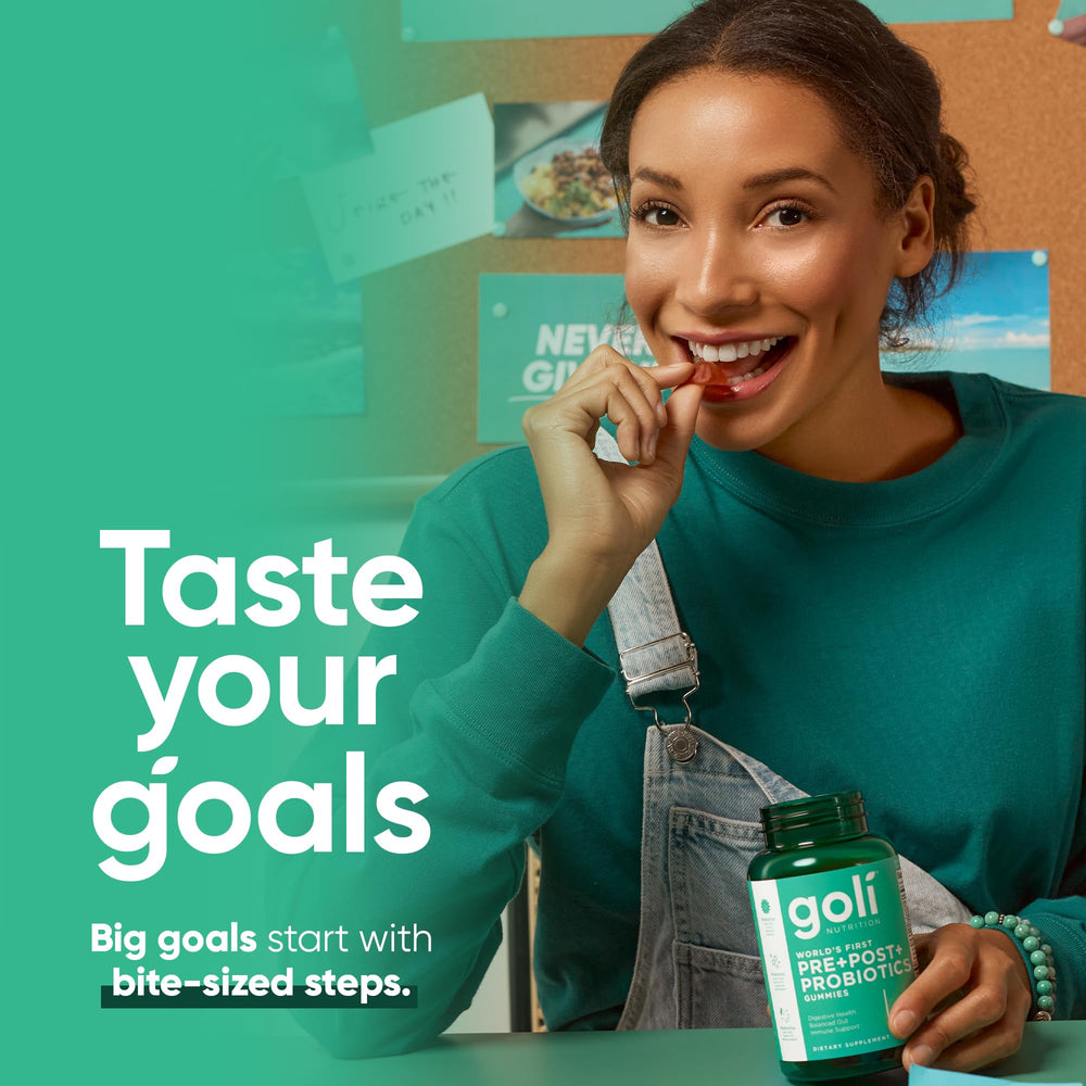 Goli 3-in-1 formula blends prebiotic, probiotic, and postbiotic support.