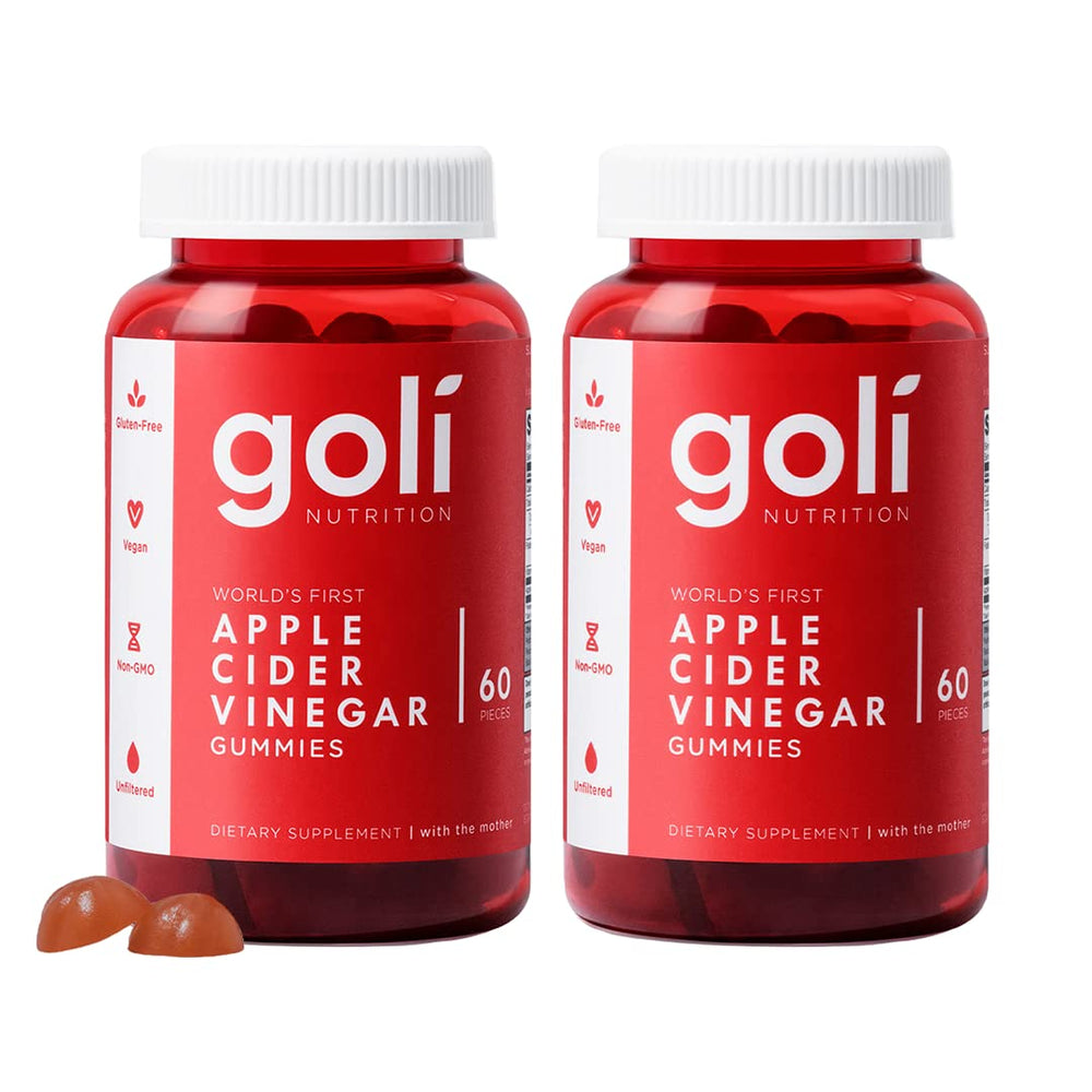 Goli ACV gummies bottle front showing vegan, gluten-free formula for daily wellness.