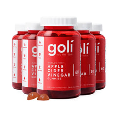 Goli ACV gummies bottle highlighting vegan, gluten-free formulation for daily wellness.