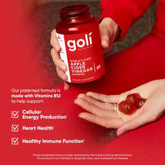 Close-up of Goli ACV gummies emphasizing natural flavor and quality.