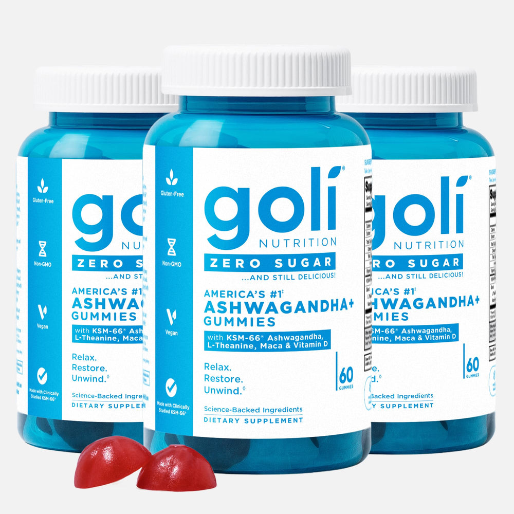 Goli Zero Sugar Ashwagandha & Vitamin D gummies, mixed berry flavor – hero shot