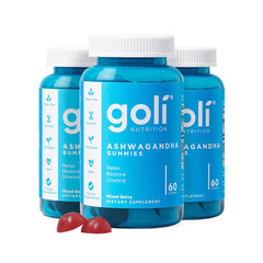 Goli Ashwagandha Gummies bottle front for daily wellness.