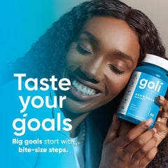 Goli Ashwagandha Gummies ingredients panel highlights vegan and non-GMO formulation