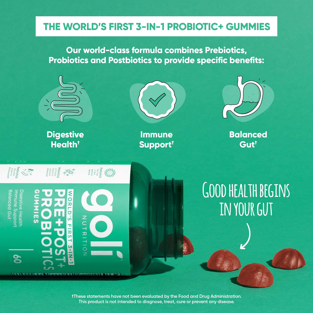 Goli label detail shows vegan, non-GMO, gelatin-free certifications.