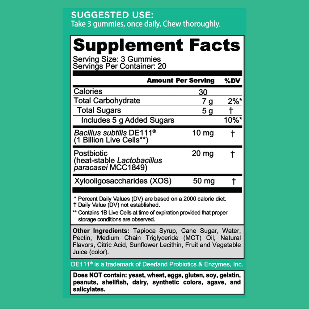 Goli's trio provides prebiotic fuel, probiotic support, and stable postbiotics.