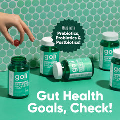 Goli label shows gluten-free and vegan credentials for trust.