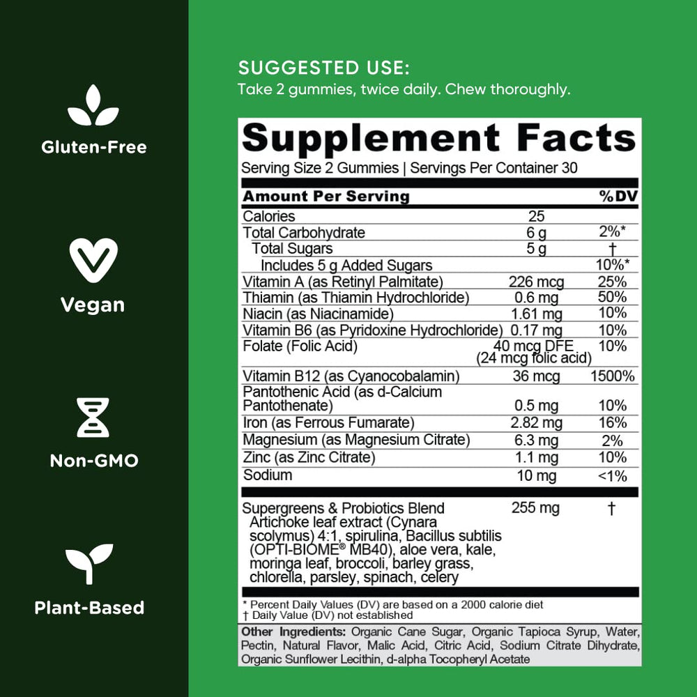 Ingredients including vitamins, minerals and artichoke leaf extract