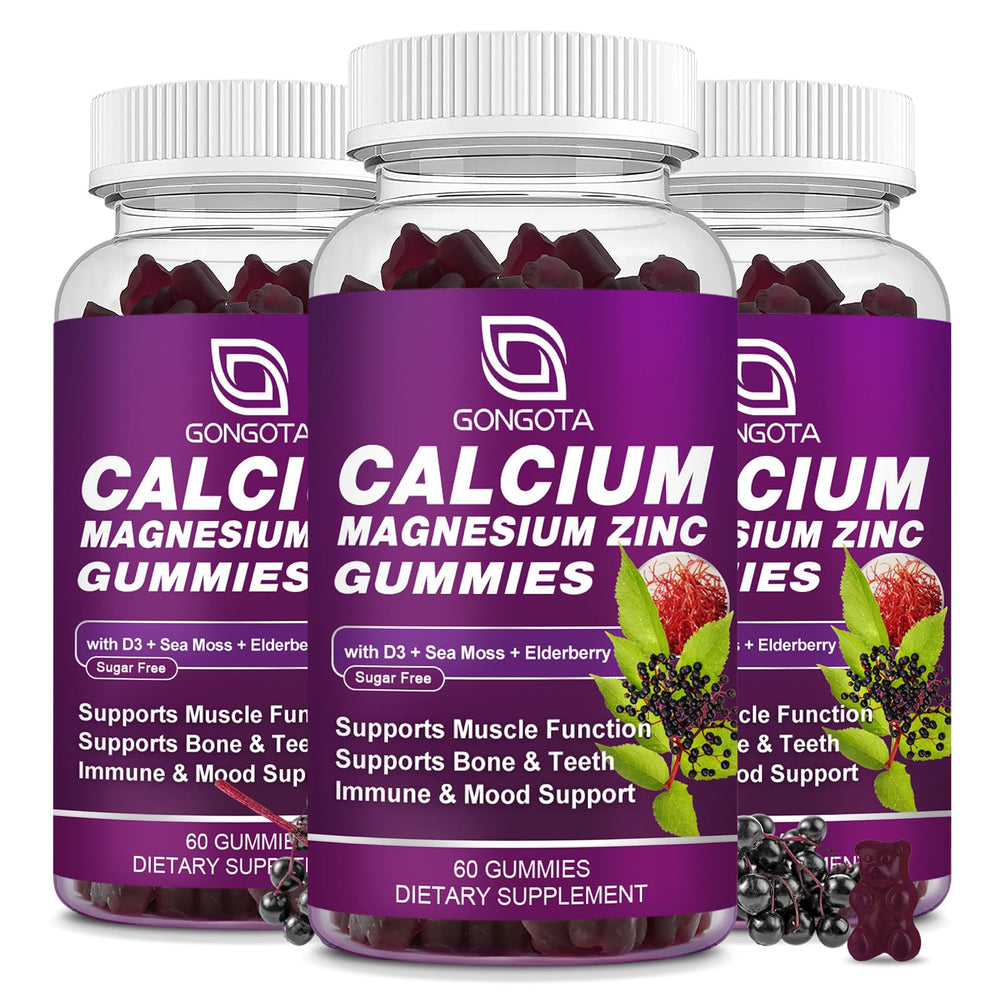 GONGOTA Calcium Magnesium Zinc Gummies with Vitamin D3 – 8-in-1 bone and muscle support, vegan, sugar-free