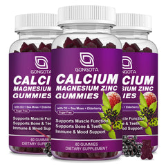 GONGOTA Calcium Magnesium Zinc Gummies with Vitamin D3 – 8-in-1 bone and muscle support, vegan, sugar-free