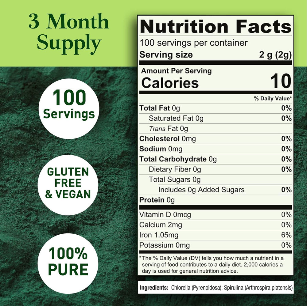 Organic spirulina and chlorella grown with mountain spring water