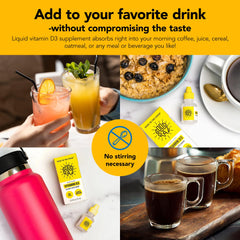 Flavorless liquid Vitamin D3 drops in a clear vial