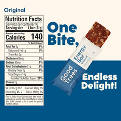 Close-up of Good Trees Original Flavor bar with creamy nut butter and crunchy texture
