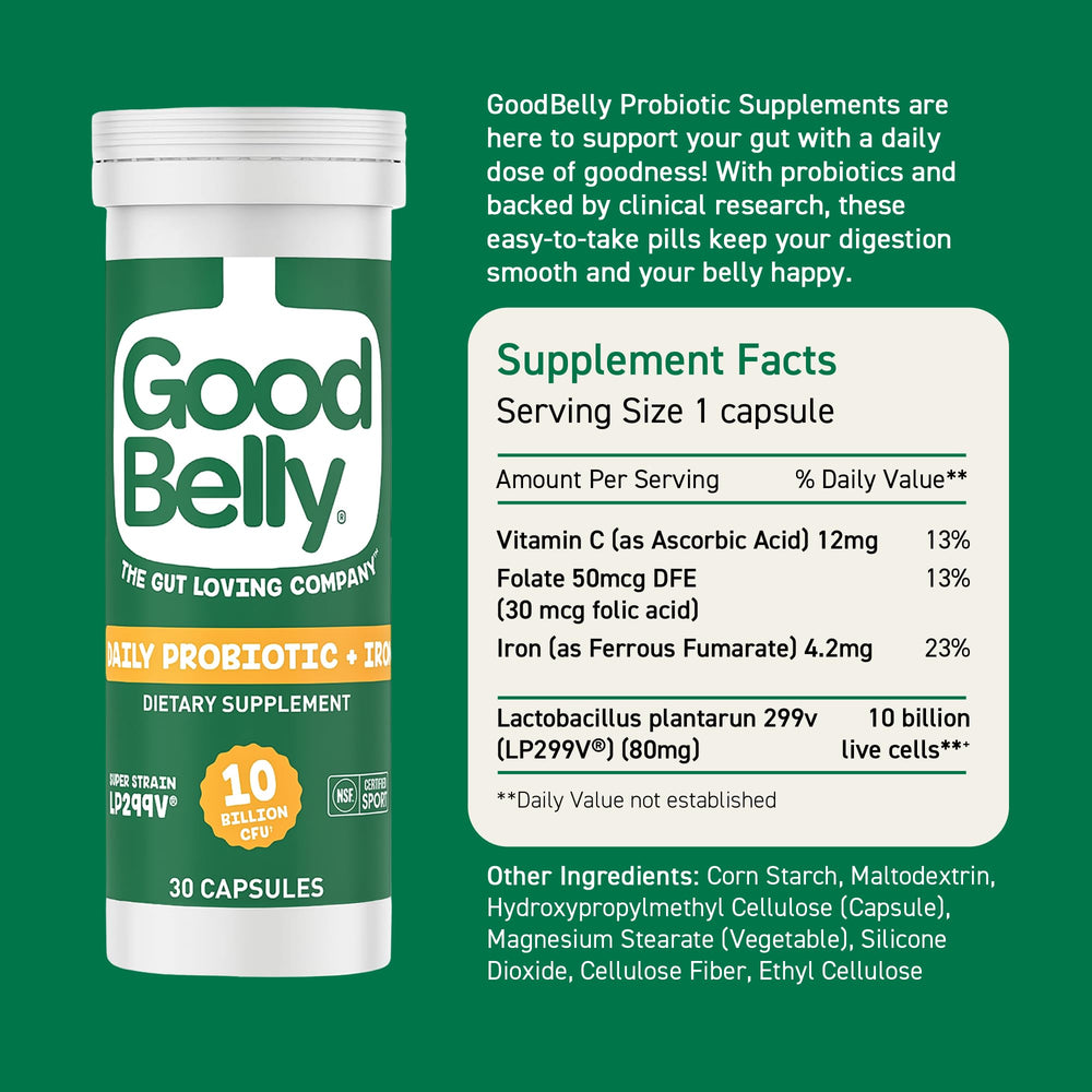 GoodBelly packaging emphasizing 30 capsules