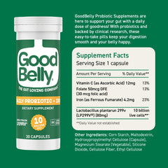 GoodBelly packaging featuring 30 capsules