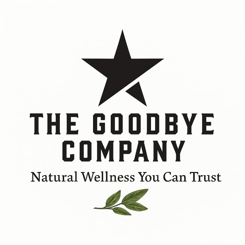 Alcohol-free badge on The Goodbye Company gum rinse label