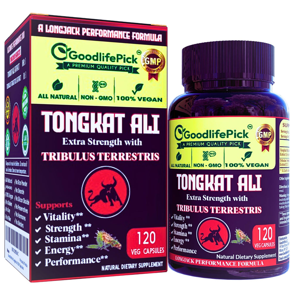 GoodlifePick Tongkat Ali Tribulus bottle showing premium formula for daily vitality