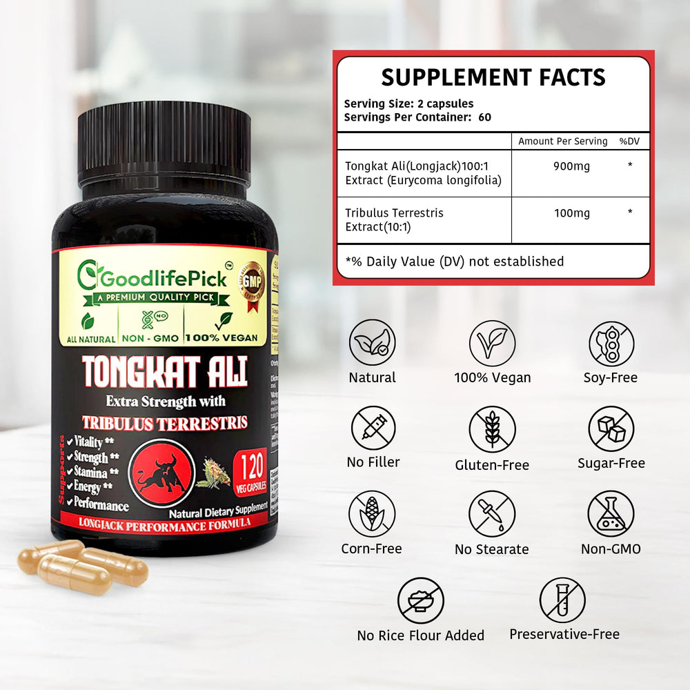 GoodlifePick Tongkat Ali Tribulus label close-up with potency details