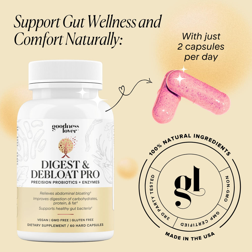 Vegan, non-GMO packaging for Goodness Lover Digest & Debloat Pro