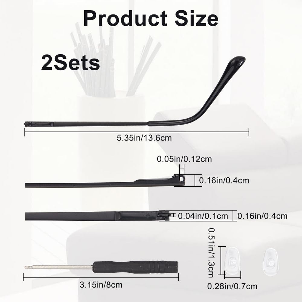 Two black replacement eyeglasses arms included